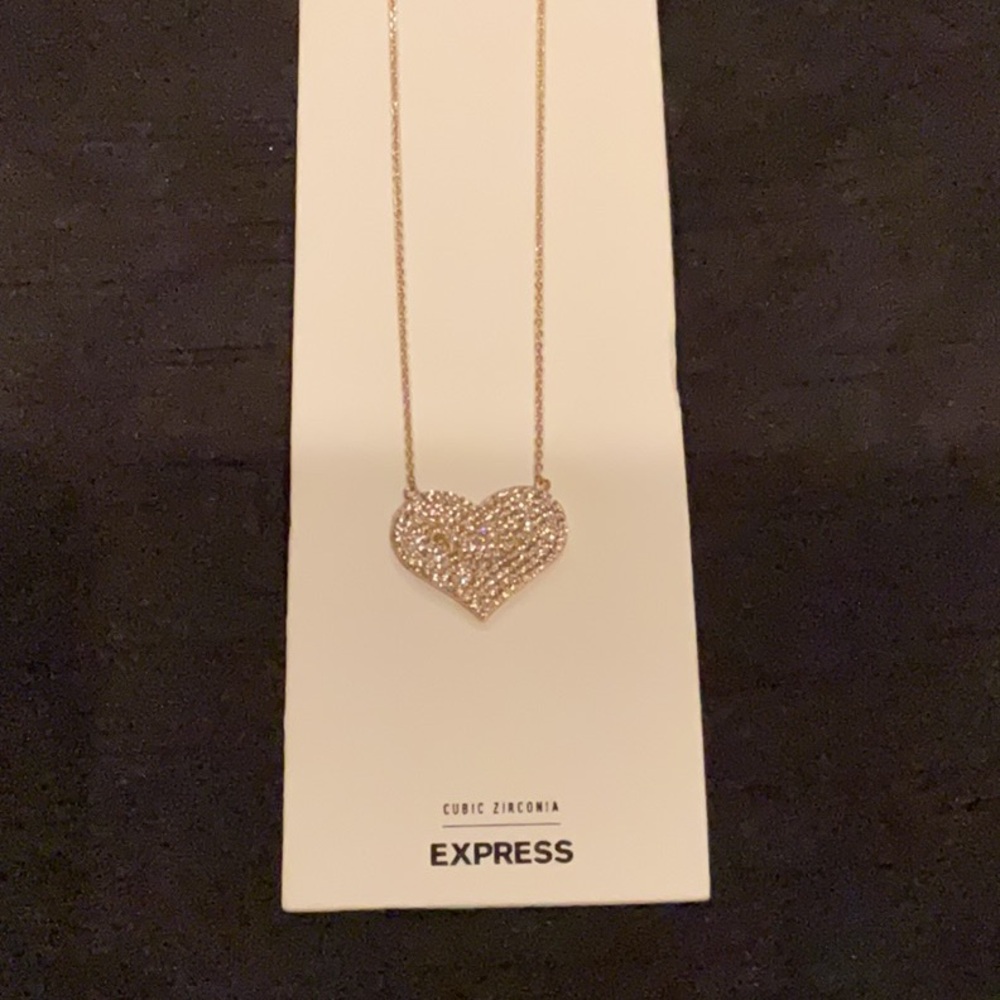 Express Gold Rhinestone Heart Necklace - Picture 2 of 3